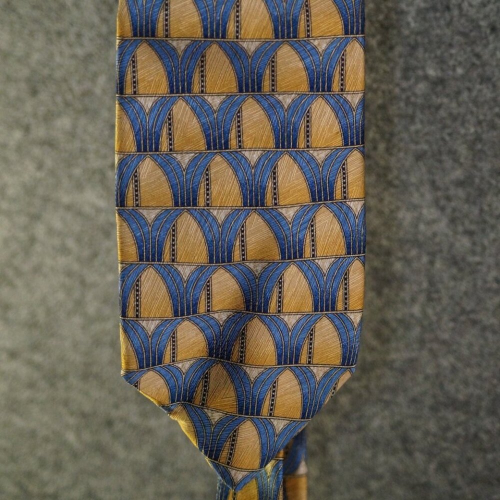 Today’s Man Tie Blue Yellow Arch Pattern Made in Italy Silk Blend Menswear